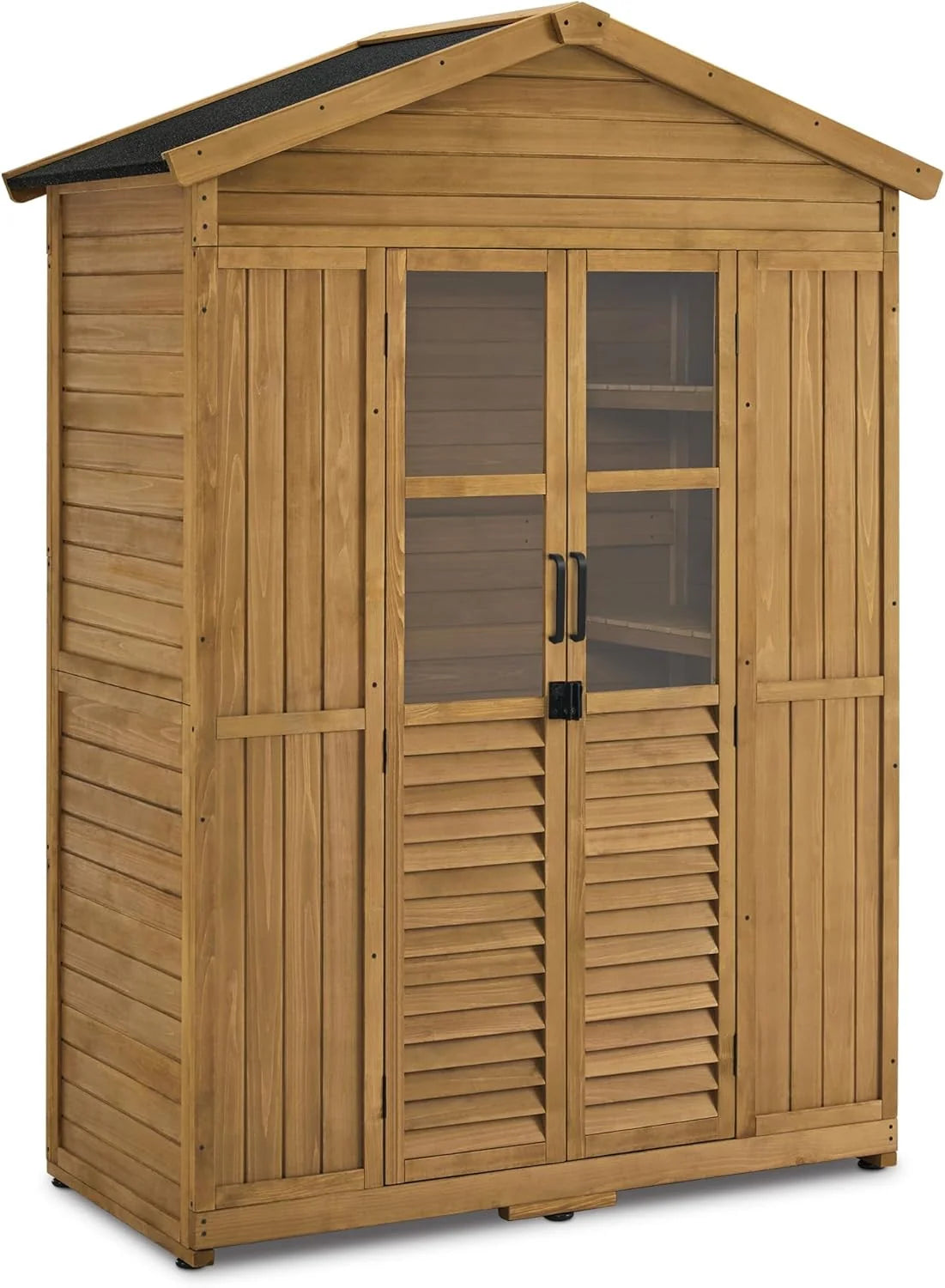 M MCombo Drewniana Szafka Ogrodowa Odporna na Warunki Atmosferyczne, Wodoodporna Szopa na Narzędzia Zewnętrzne, 74×143×200 cm (Natura)