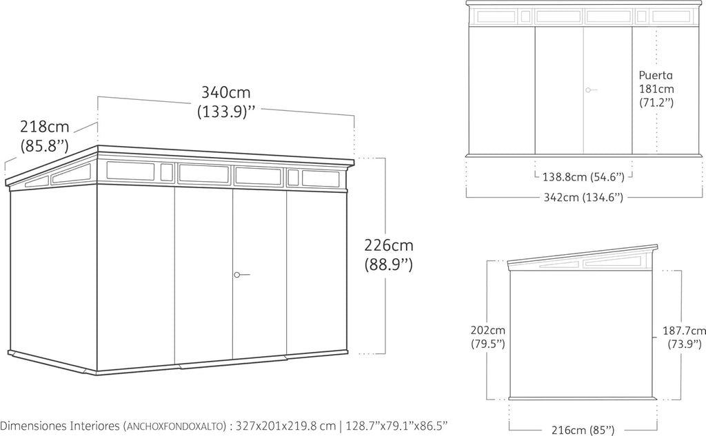 Keter Artisan Domek ogrodowy 11 x 7 cm, odporny na warunki atmosferyczne, z podłogą, spadzistym dachem, podwójnymi drzwiami i oknami, idealny do przechowywania na zewnątrz, 342 x 218 x 226 cm, 13,7 m³,