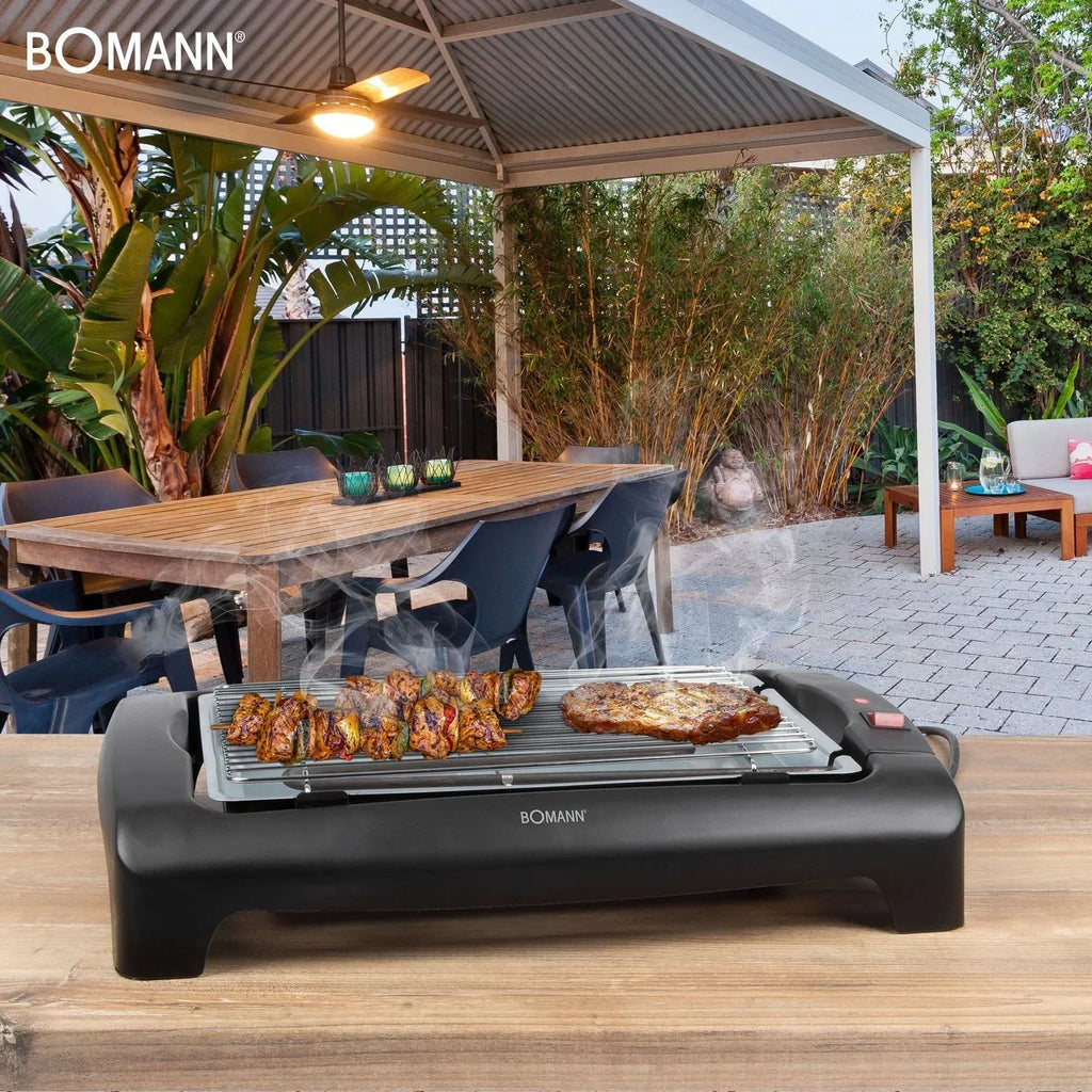 Bomann BQ 1240 - Grill Elektryczny Z Chromowanym Rusztem 35,5 X 24,5 Cm, 2000 W, Kolor Czarny