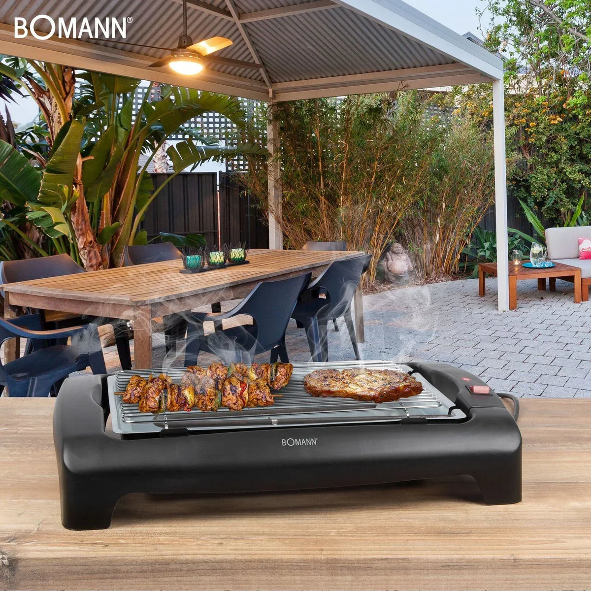 Bomann BQ 1240 - Grill Elektryczny Z Chromowanym Rusztem 35,5 X 24,5 Cm, 2000 W, Kolor Czarny