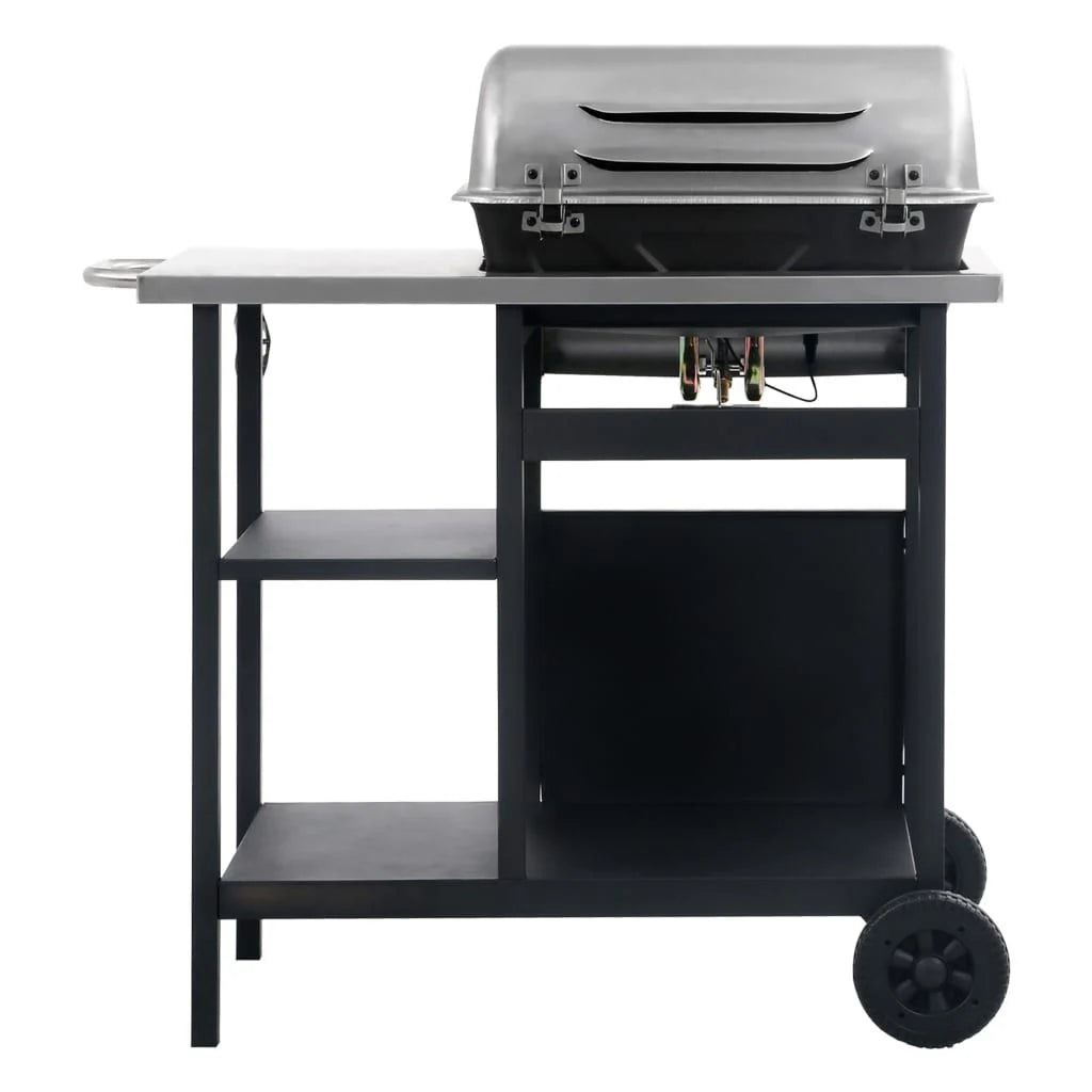 Przenośny Grill Gazowy Z Półką Vidaxl, Czarno-Srebrny