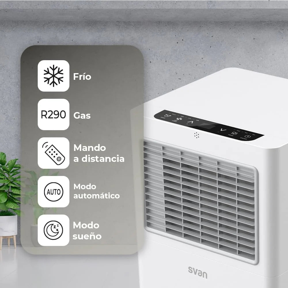 Svan Przenośny Klimatyzator, 9000 BTU. SAAP900F. Tylko chłodzenie, Dotykowy wyświetlacz LED, Timer, Pilot zdalnego sterowania, Zestaw do montażu okiennego w zestawie, Klasa energetyczna A