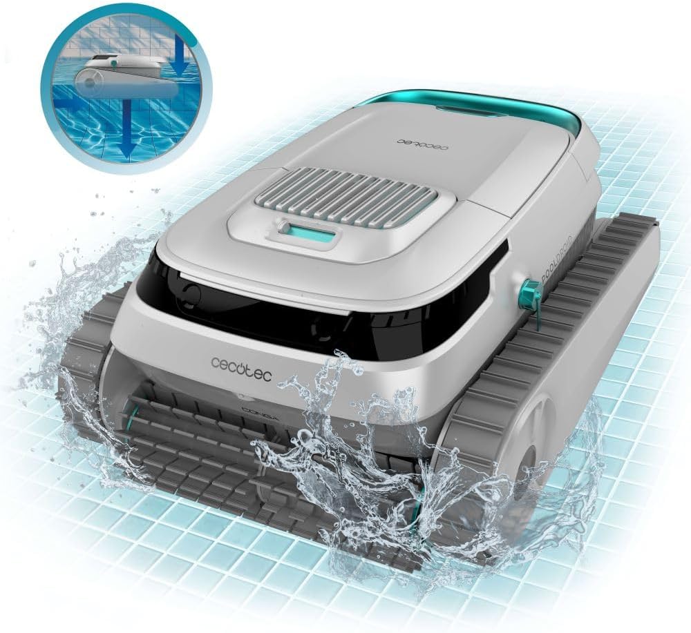 Robot do czyszczenia basenów Cecotec do dna, ścian i linii wodnej Conga Pooldroid 5000 TotalClean Pearl. Powierzchnia 100m2, maks. nachylenie 90º, czyszczenie uporządkowane, autonomia 100min, pojemność 4L