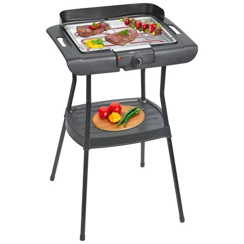 Grill Elektryczny Ze Stojakiem, Chromowany Ruszt, Regulacja Temperatury, Wewnątrz / Na Zewnątrz Czarno/srebrny 2000w Clatronic Bqs 3508