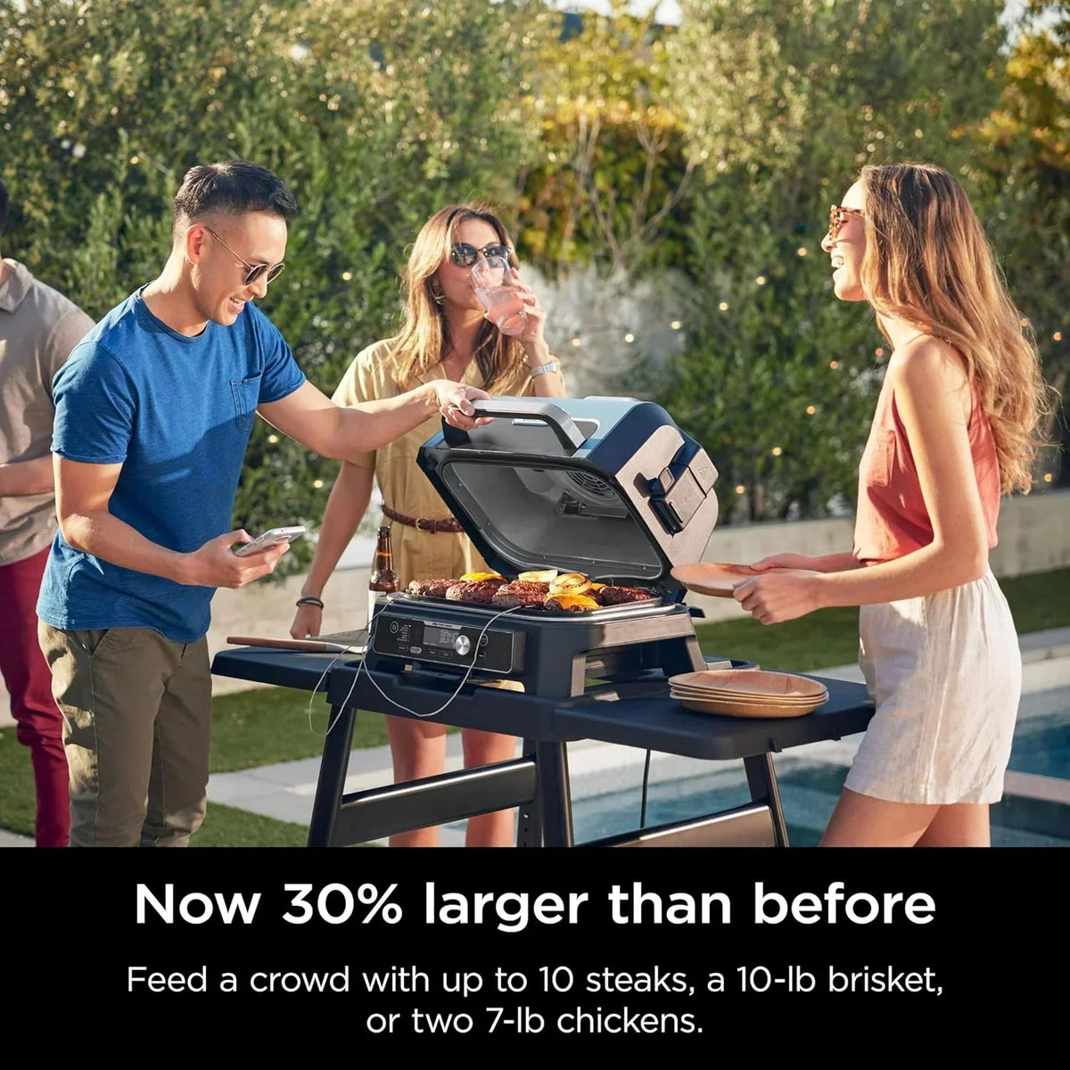 Ninja Woodfire Pro XL Grill i Wędzarnia Zewnętrzna, termometr, master grill 4 w 1, grill wędzarniczy, zewnętrzna frytownica powietrzna, piekarnik, przenośny, grill elektryczny, ciemnoszary, model OG850, 2026