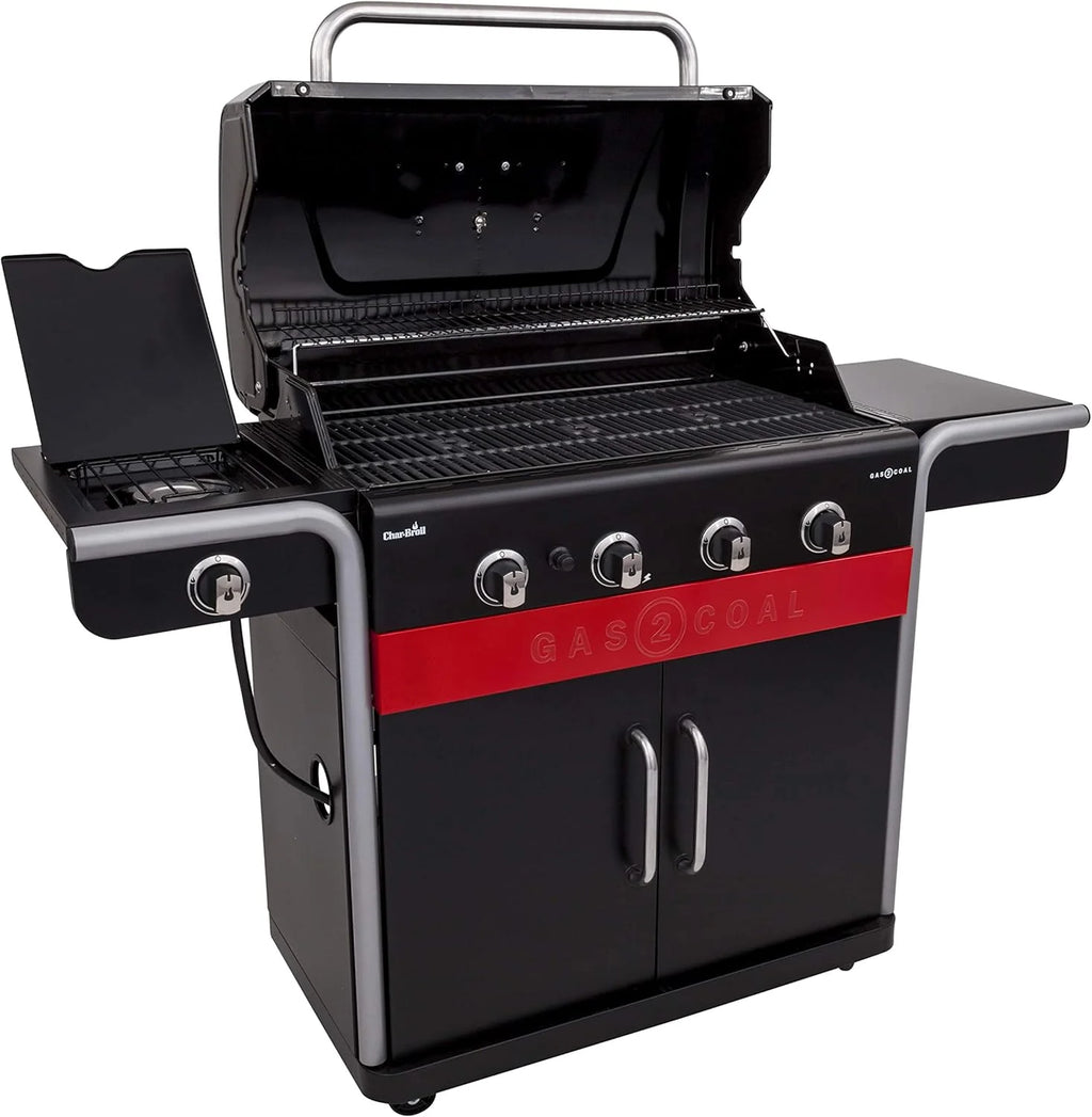 Gas2Coal® Grill hybrydowy: trzy palnikowy grill gazowy i węglowy, czarny.