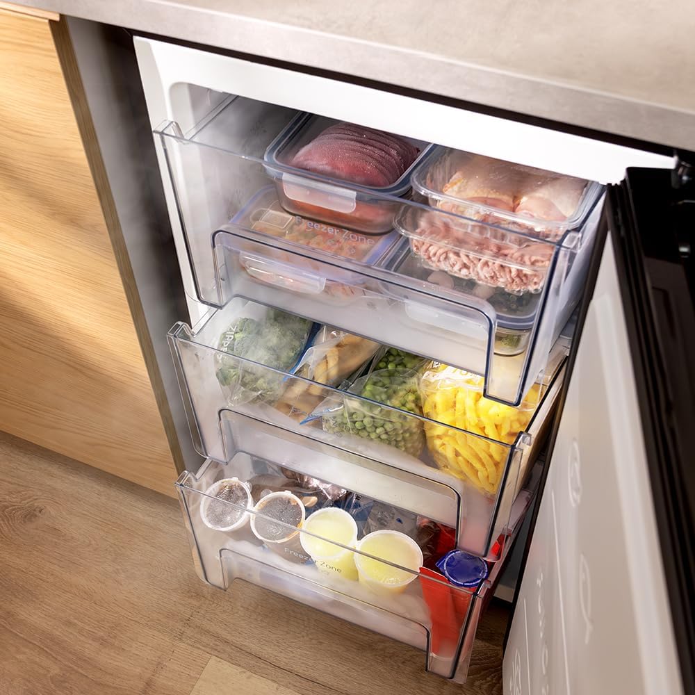 Cecotec Zamrażarka Pionowa Nablatowa 97 L Bolero CoolMarket TF 97 Inox, Klasa Energetyczna E, Kompaktowa konstrukcja, Drzwi odwracalne, 3 Szuflady, Wymiary 55,1 x 57,5 x 83,5 cm, Kolor Inox
