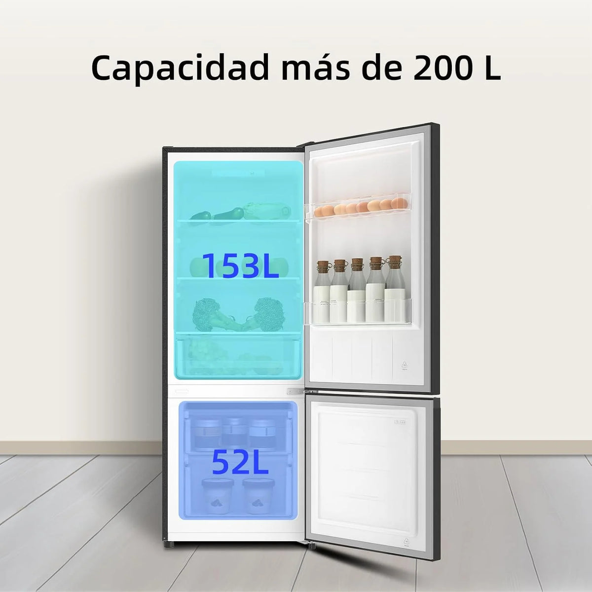 Lodówka CHiQ FBM205L42, 205 L, Low Frost, klasa energetyczna E, cicha praca 39 dB, drzwi odwracalne