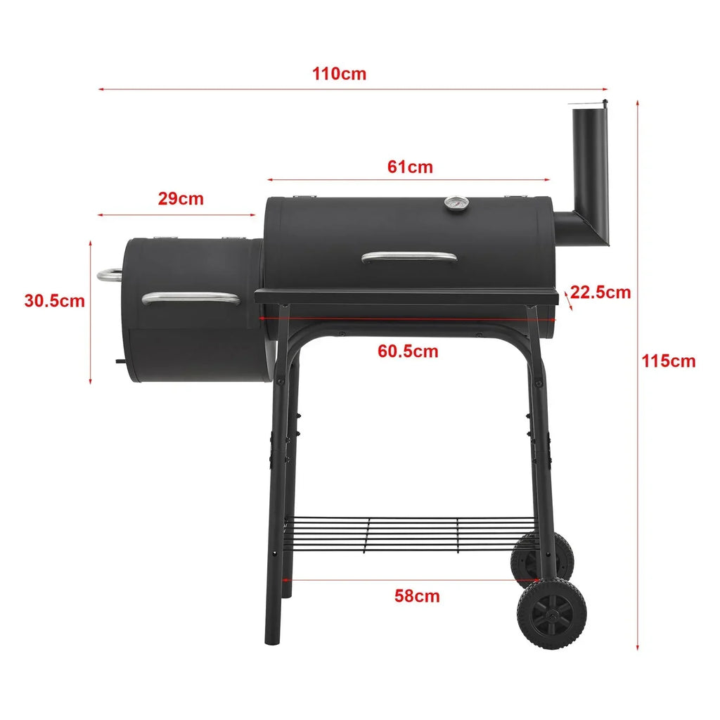 Grill Węglowy Arielli z Wędzarnią 115 X 110 X 64 Cm - Czarny [casa.pro]