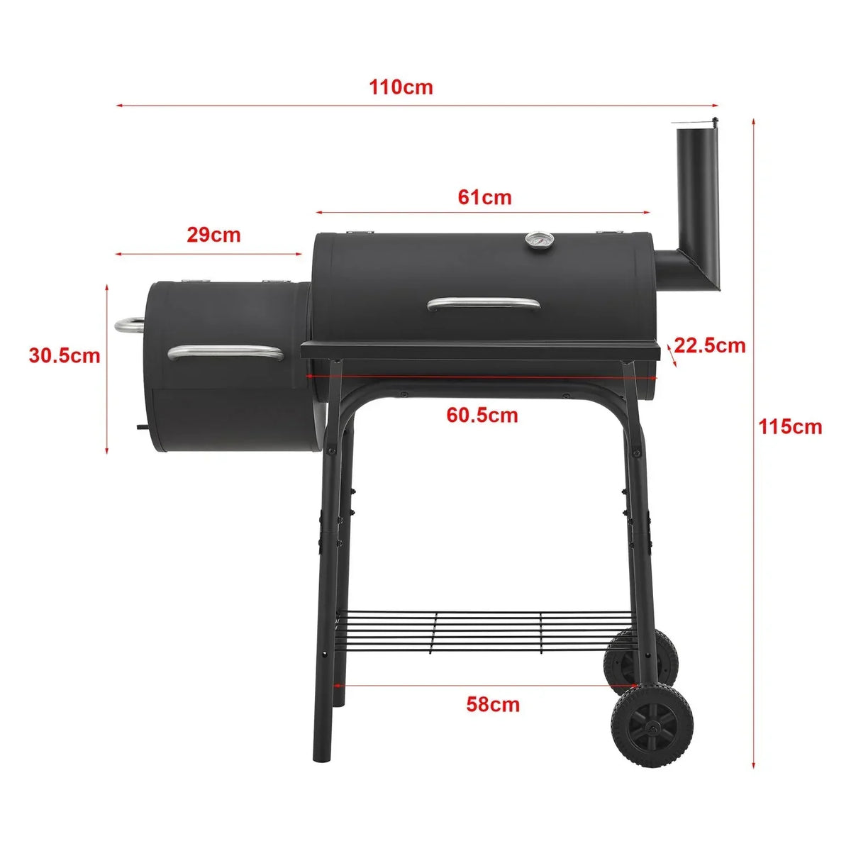 Grill Węglowy Arielli z Wędzarnią 115 X 110 X 64 Cm - Czarny [casa.pro]