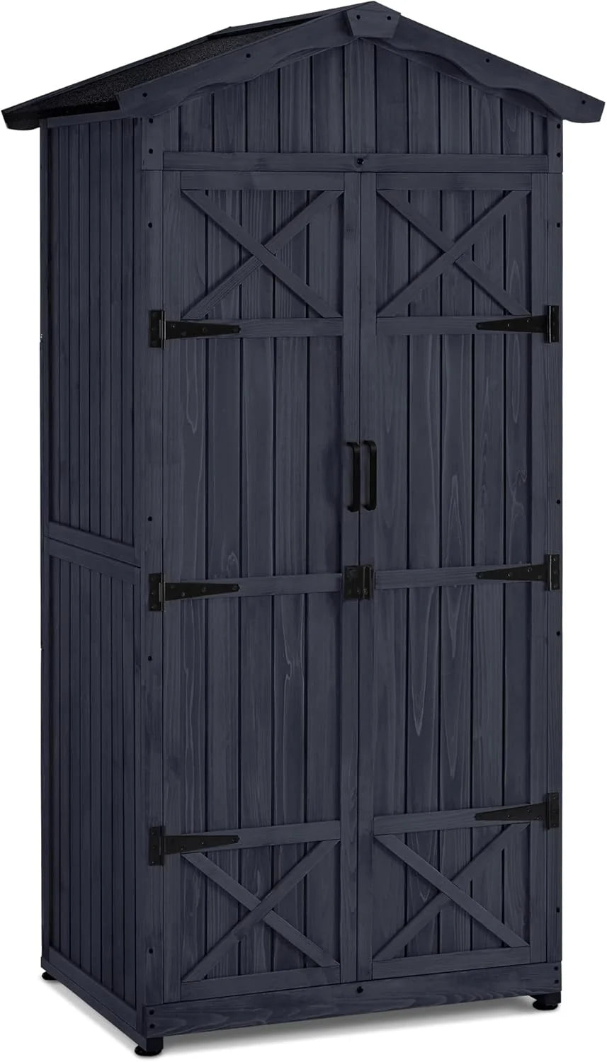 M MCombo Szafka ogrodowa, odporna na warunki atmosferyczne, drewniana, wodoodporna szafa zewnętrzna z podłogą, do użytku na zewnątrz, na balkon, 74 × 99 × 193 cm (antracytowa)