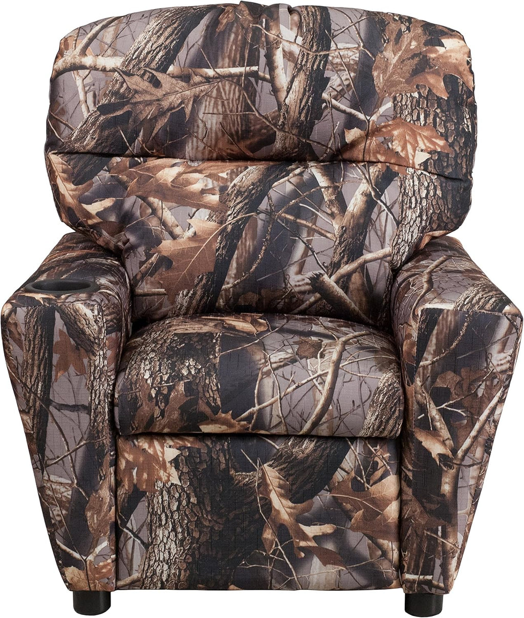 Flash Furniture Contemporary Kids Recliner with Cup Holder, Wood, Beige Vinyl, 26" x 21" x 21"