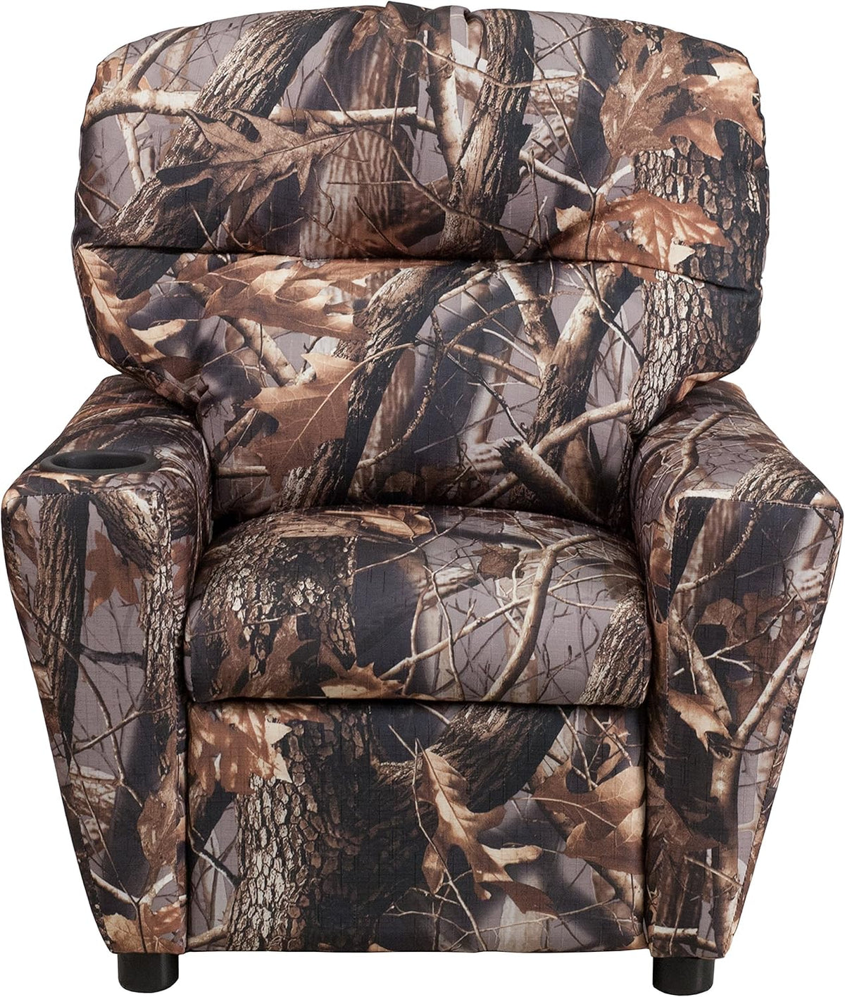 Flash Furniture Contemporary Kids Recliner with Cup Holder, Wood, Beige Vinyl, 26" x 21" x 21"