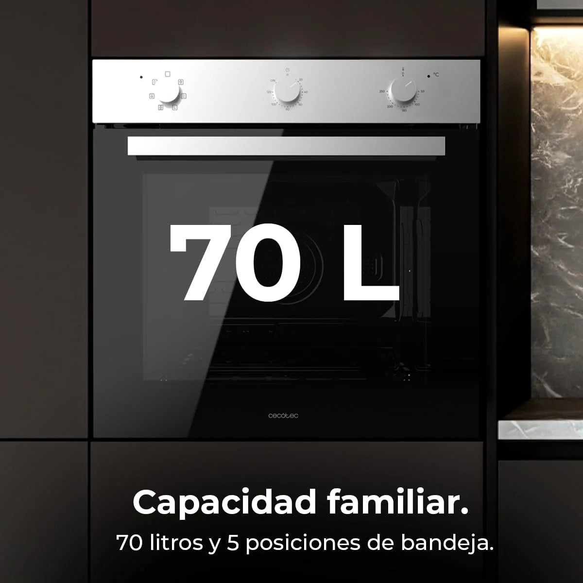 Piekarnik do zabudowy Cecotec Multifunción 70L Bolero Hexa M236000 Inox Time. 2800W, 6 funkcji, Timer, Steam Base XXL, Steam Assist, Steam EasyClean, wentylator chłodzący, tryb rozmrażania, Eco, konwekcja