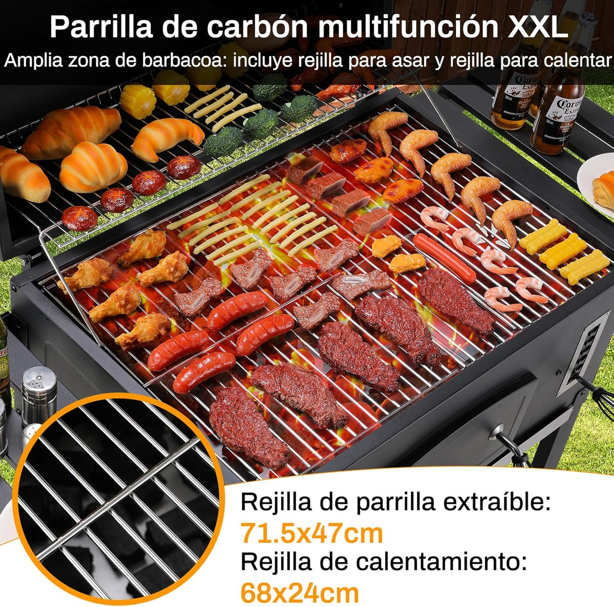 Grill Węglowy XXL, Grill Węglowy z Kominem i Pokrywą, Grill Wózkowy BBQ Smoker z Kółkami i Termometrem, Duży Grill Węglowy do Biwakowania i Ogrodu