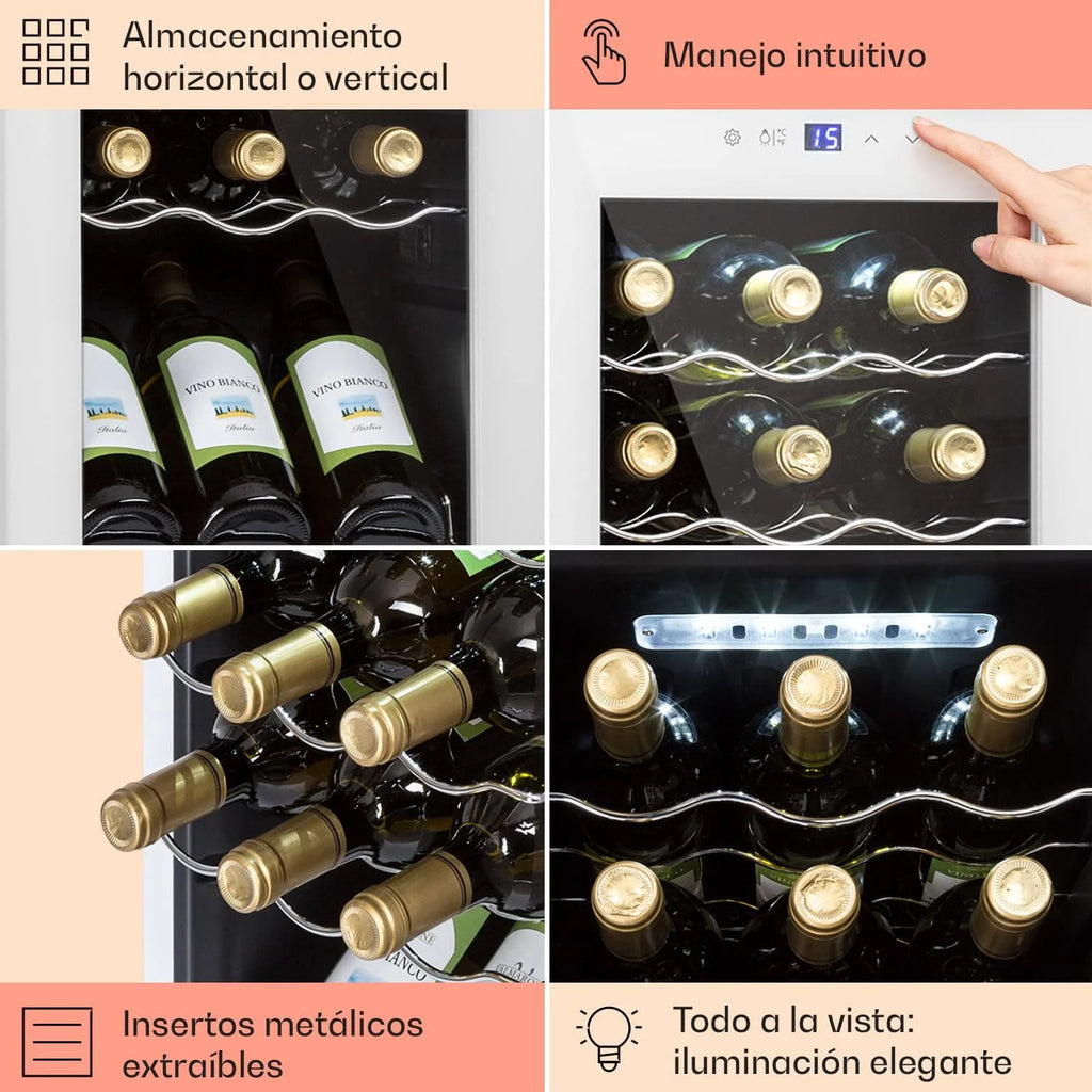KLARSTEIN Vinoteca Chłodziarka na Wino 44L, Jedna Strefa Chłodzenia, na Butelki Wina, Prosecco i Piwa, Mała Chłodziarka na Wino z Drzwiami Szklanymi, do Użytku Wewnątrz i na Zewnątrz, Pojemność 15 Butelek