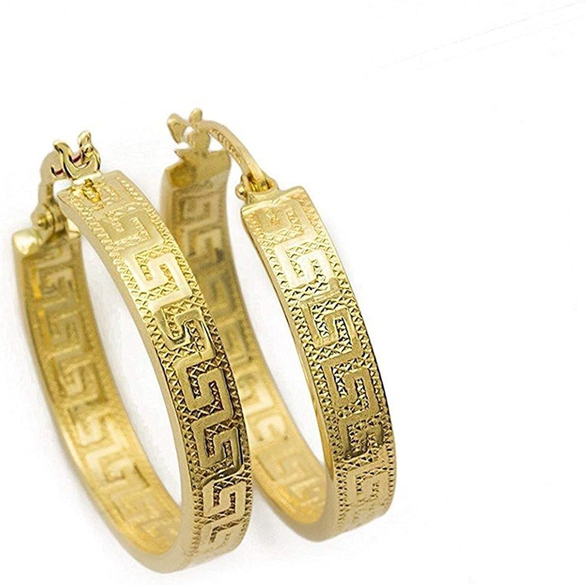 Kolczyki małe koła greckie z diamentowaniem 18-karatowe żółte złoto / 750 (2 x 14 mm Ø) - PRI37A