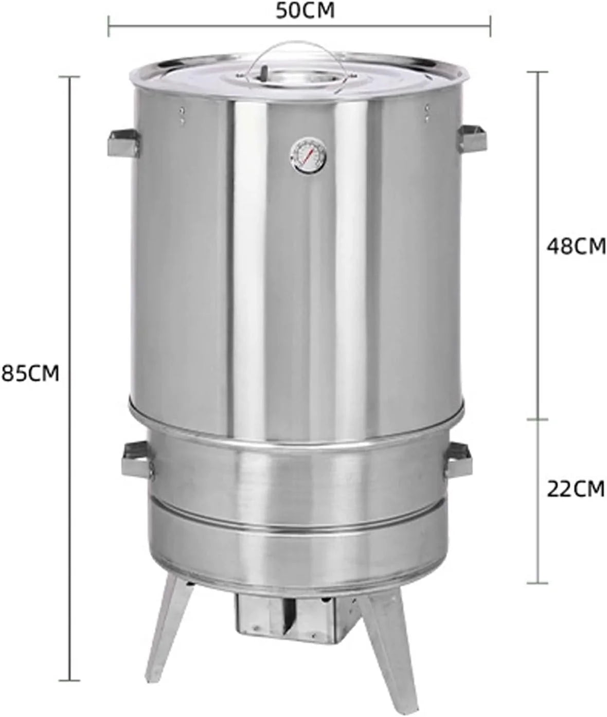 Wędzarnia beczkowa Grill do mięsa Materiał ze stali nierdzewnej Grill obrotowy 360° Z termometrem i pojemnikiem na popiół 50 cm średnicy Grill