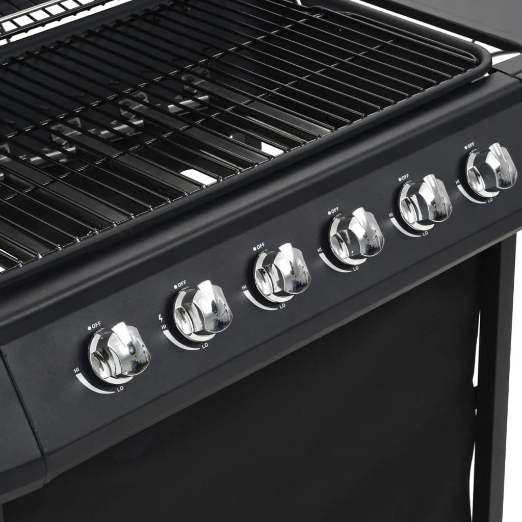 Grill gazowy, 6 palników, czarny, stalowy, Vidaxl