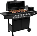 Grill gazowy Fireplus 6+1 12,9 kW – Stal nierdzewna Czarny – Grill na kółkach Model GRILL-6F – Grill XXL z wózkiem i termometrem – 138x52x103 cm – 7 palników i półka boczna