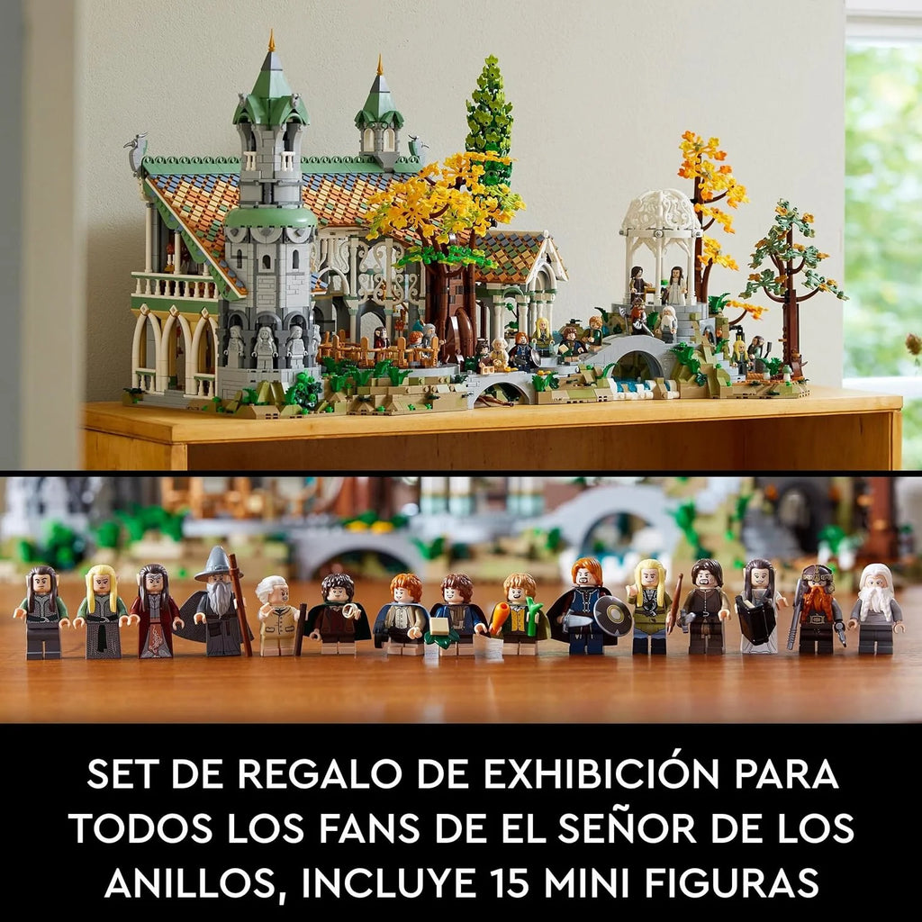 Icons Władca Pierścieni: RIVENDELL – Prezent na Dzień Ojca – Model Śródziemia do Zbudowania – Wielki Zestaw z 15 Minifigurkami, w tym Frodo, Bilbo, Gandalf i Legolas 10316