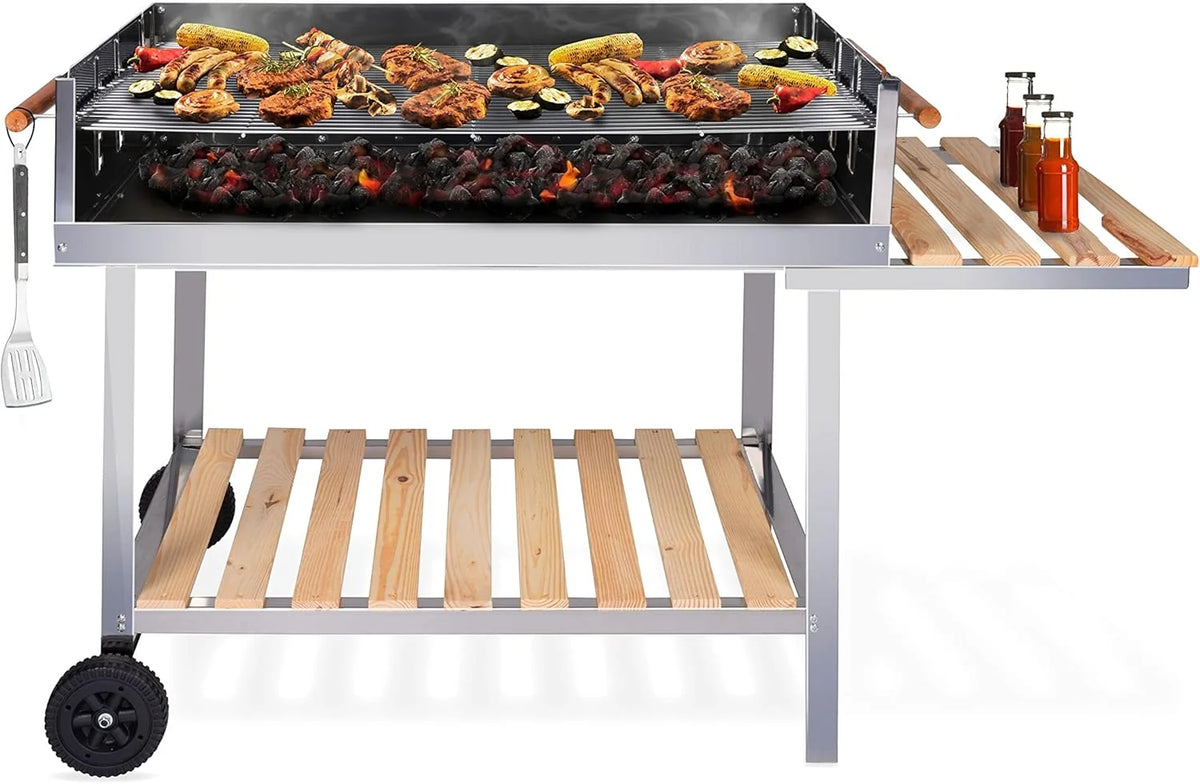 BBQ Collection Charcoal BBQ Grill Cart - Trolley - Stainless Steel