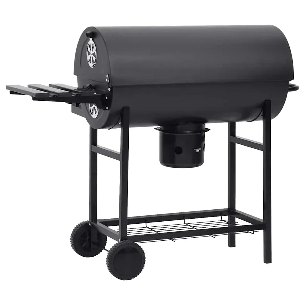 2026 Grill na kółkach z półkami, czarny, stal, 115 x 85 x 95 cm, grill ogrodowy