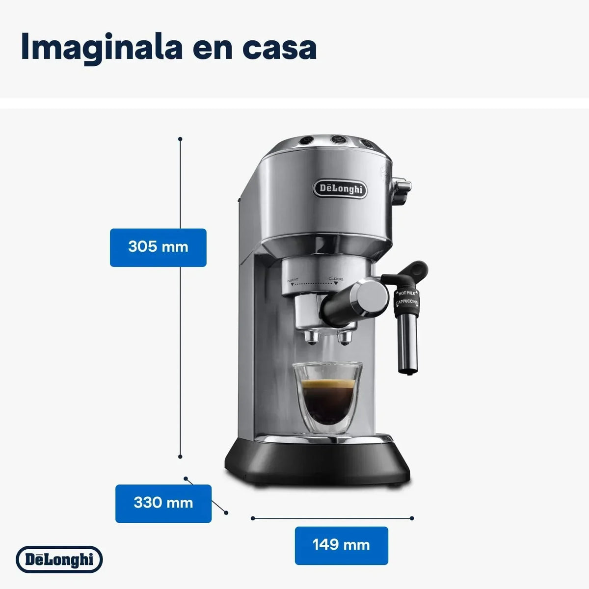 De'Longhi Dedica – Ekspres Kolbowy do Kawy Mielonej lub w Saszetkach, Espresso i Cappuccino, Zbiornik 1.3 Litra, System Anti-Drip, Model EC685.M, Kolor Metaliczny