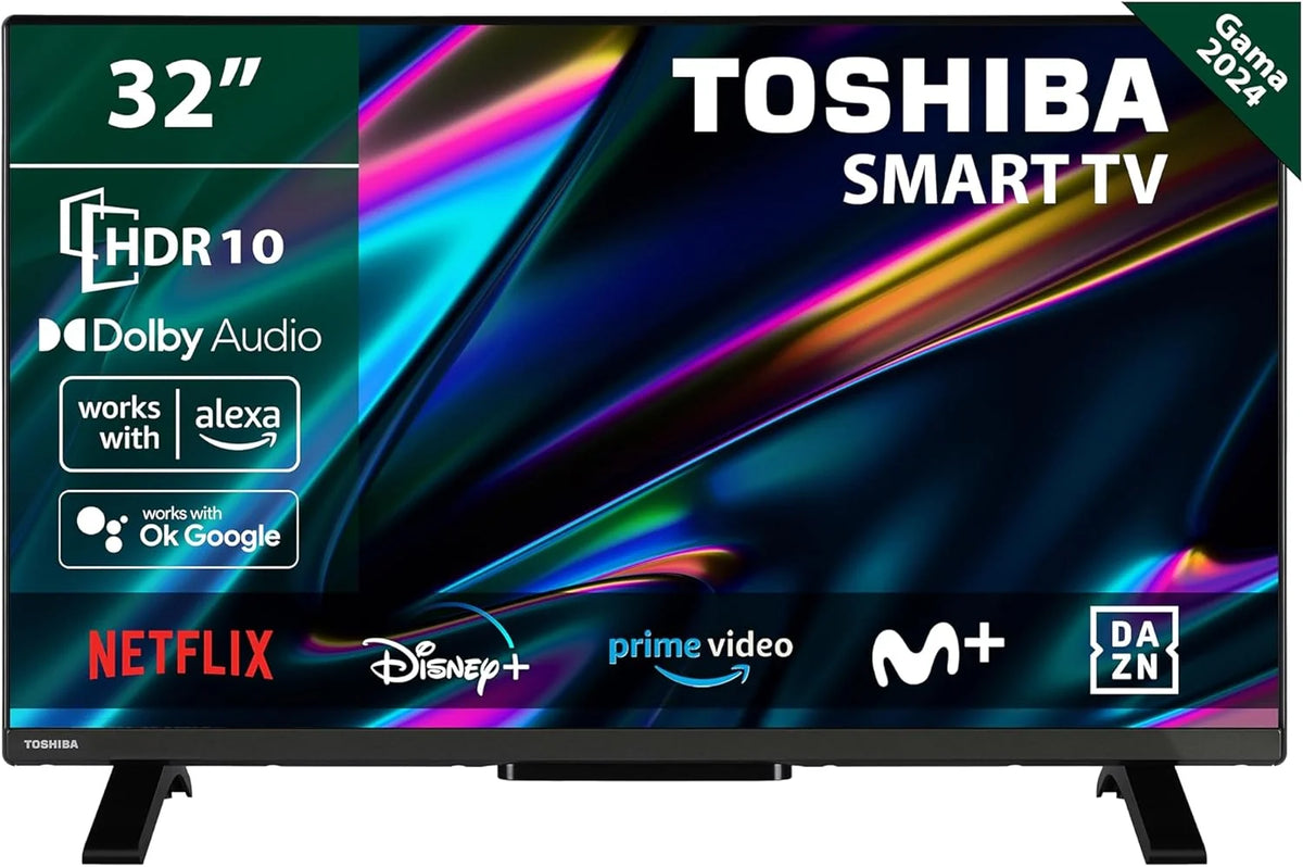 TOSHIBA 32WV2E63DG Smart TV 32" z rozdzielczością HD HDR10, kompatybilny z asystentami głosowymi Alexa i Google, TV Satelitarna, Bluetooth, Dolby Audio