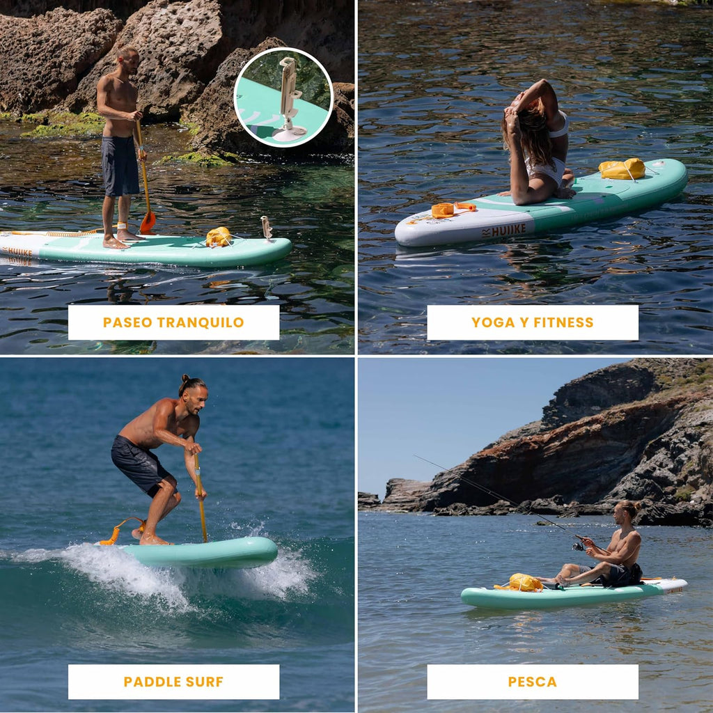HUIIKE Deska SUP Pompowana z Akcesoriami w Zestawie: Wiosło, Stateczniki, Pompka. Stand Up Paddle Board o Dużej Stabilności i Wytrzymałości. 305 x 84 x 15 cm, Udźwig do 130 kg