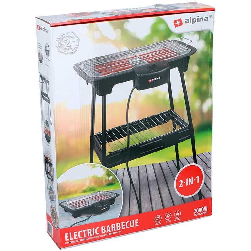 Grill Elektryczny Alpina 2 w 1 2000W Czarny 60x43x35 cm