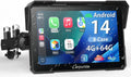 Caruride W702 Plus Android 14 Motocyklowy Wyświetlacz Carplay z Podwójną Kamerą, Bezprzewodowy CarPlay i Android Auto, 7-calowy Wodoodporny Ekran Dotykowy, Dźwięk BT, Nagrywanie w Pętli, Nawigacja Online i Offline.