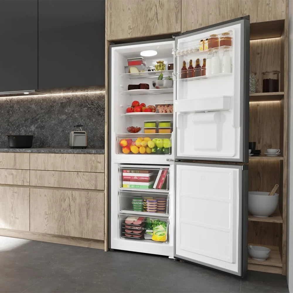 Lodówka Cecotec Combi 2 Drzwiowa z dystrybutorem wody Bolero CoolMarket Combi 296 DF WD Dark E. 296L, 60cm szerokości, funkcje FastCooling, FastFreezing i DeFrost, oświetlenie LED, Dark Inox