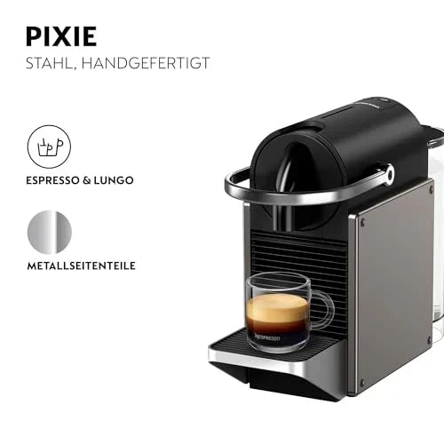 2025 Ekspres do kawy na kapsułki Krups Nespresso Pixie Redesign | Espresso i Lungo | Styl industrialny | Niskie zużycie energii | Automatyczne wyłączanie | Regulowana tacka | Kapsułki nadające się do recyklingu | Model XN306T