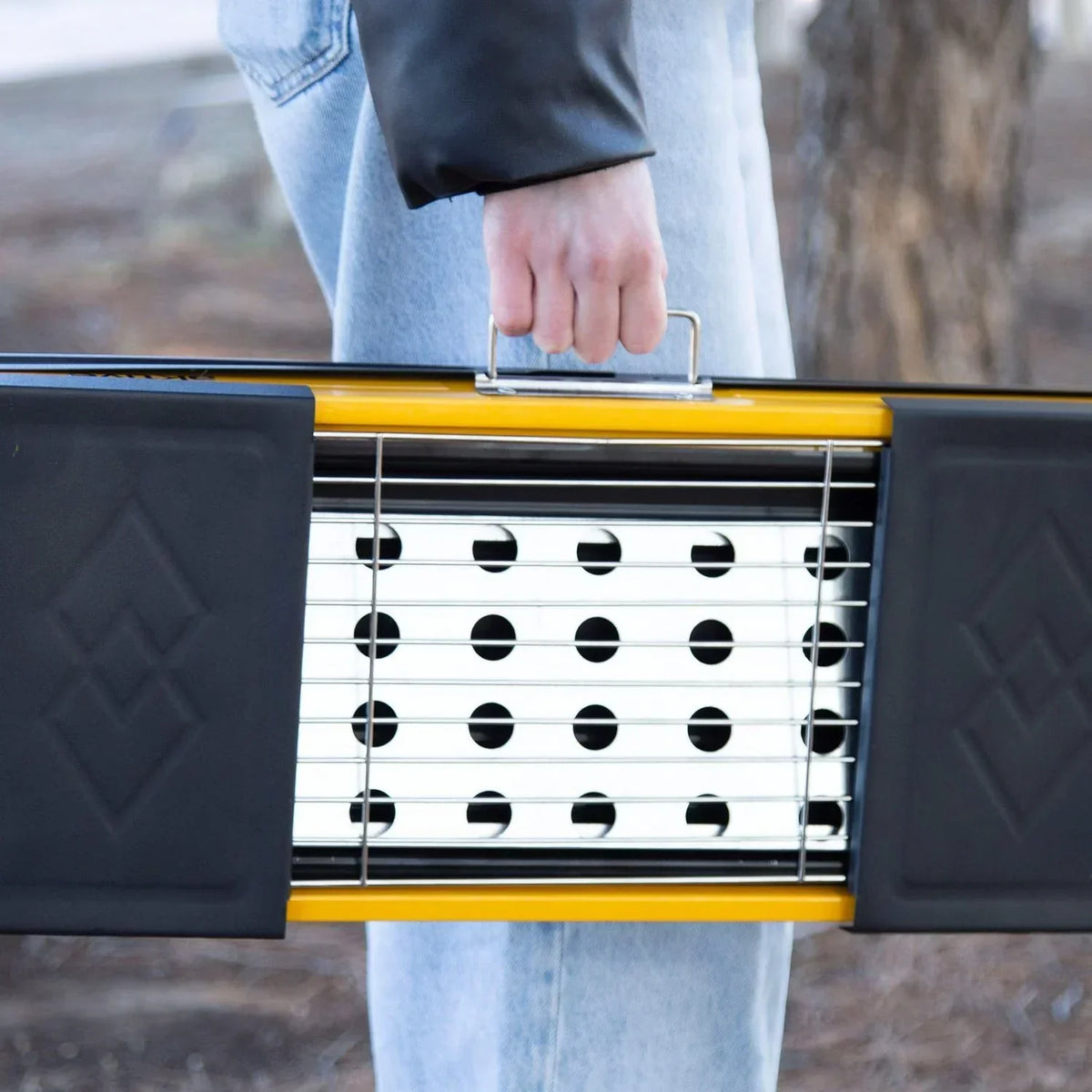 Grill Węglowy Składany 89x22x32 Cm, Stal Emaliowana Ze Składanymi Półkami Bocznymi I Rusztem Ze Stali Nierdzewnej - Aktive