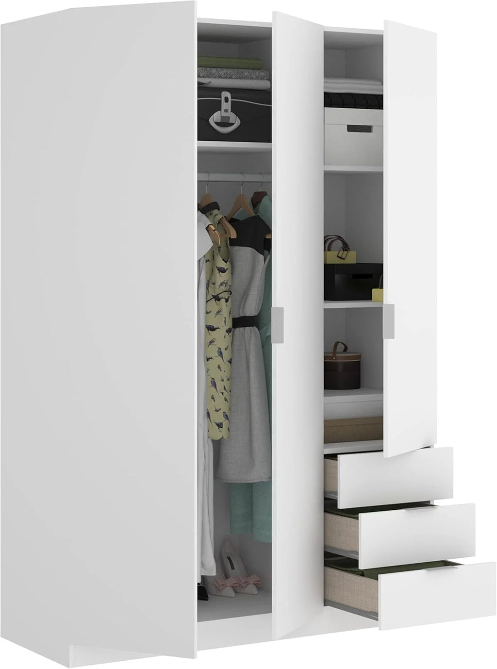 DEKIT GRUPO RIMOBEL Szafa 3-drzwiowa z 3 szufladami - Biała - 121X184X52 cm