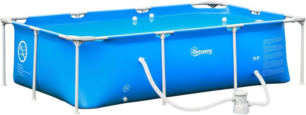 Outsunny Basen Rozporowy 252x152x65 cm z Pompą Filtrującą 1200L/H Prostokątny Basen Ogrodowy dla Dorosłych i Dzieci 2163L Niebieski