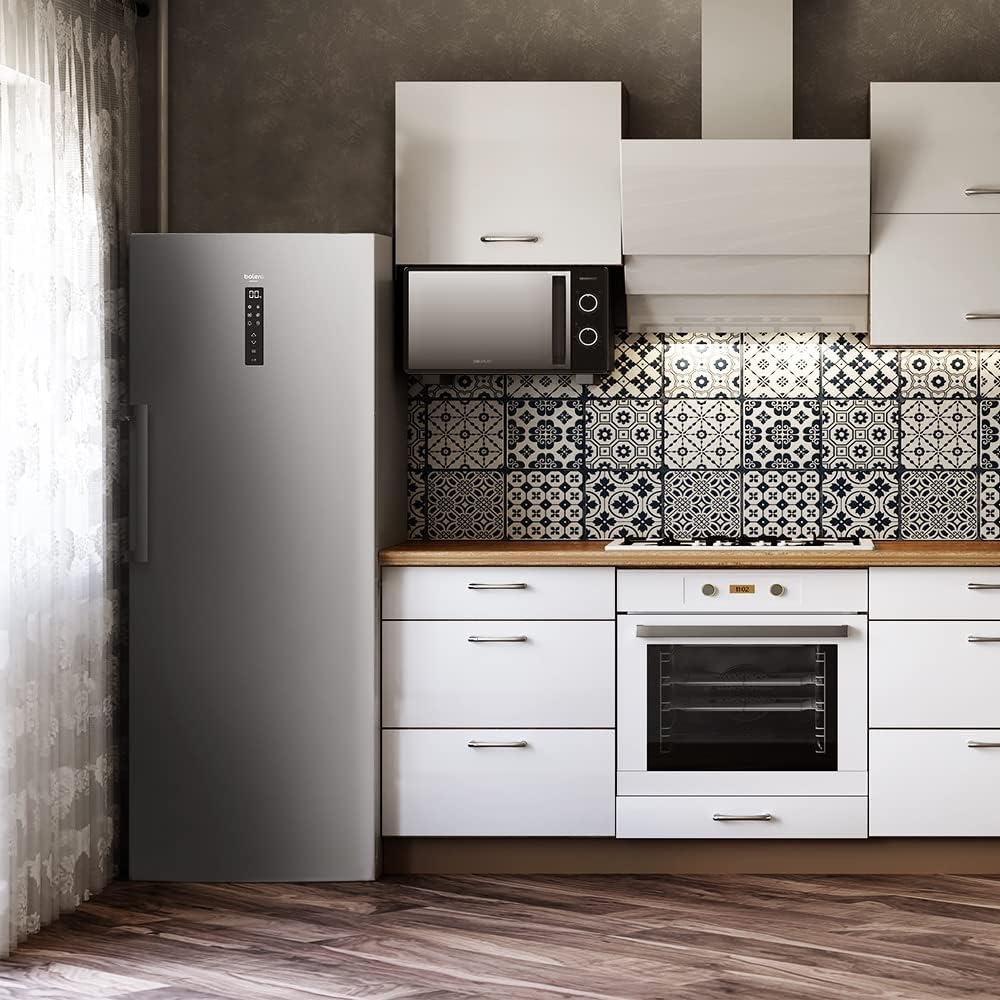 Cecotec Zamrażarka Pionowa 380L Bolero CoolMarket UF 380 Inox. Silnik Inverter Plus, Oszczędność Energii, Total No Frost, Wyświetlacz Sterowania, Możliwość Konwersji na Lodówkę, Stal Nierdzewna