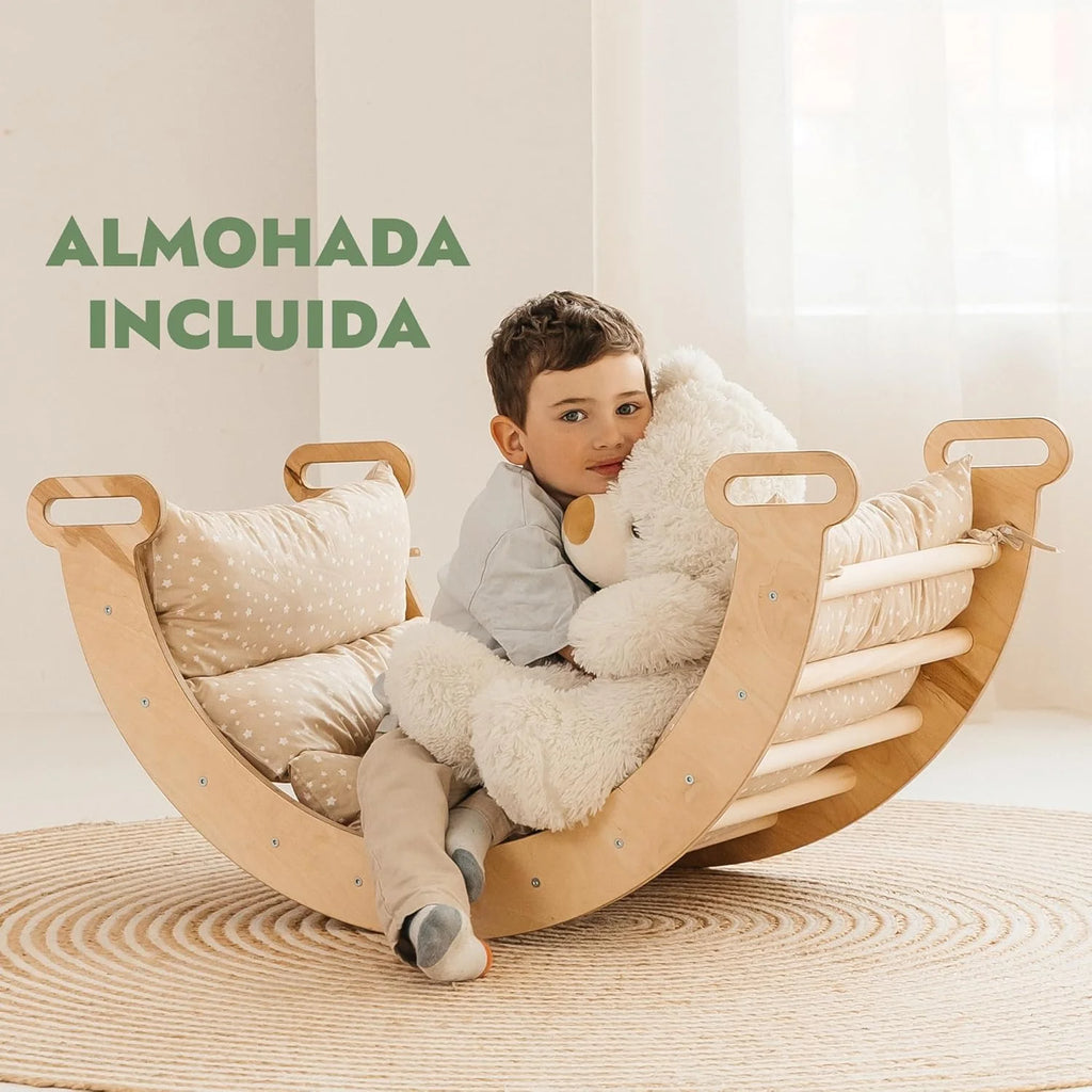 5 w 1 Zestaw Wspinaczkowy Montessori do Pomieszczeń dla Małych Dzieci - Drewniana Siłownia dla Dzieci Trójkątna Drabinka & Łuk & Rampy Wspinaczkowe & Siatka & Poduszka - Drewniana Siłownia dla Małych Dzieci