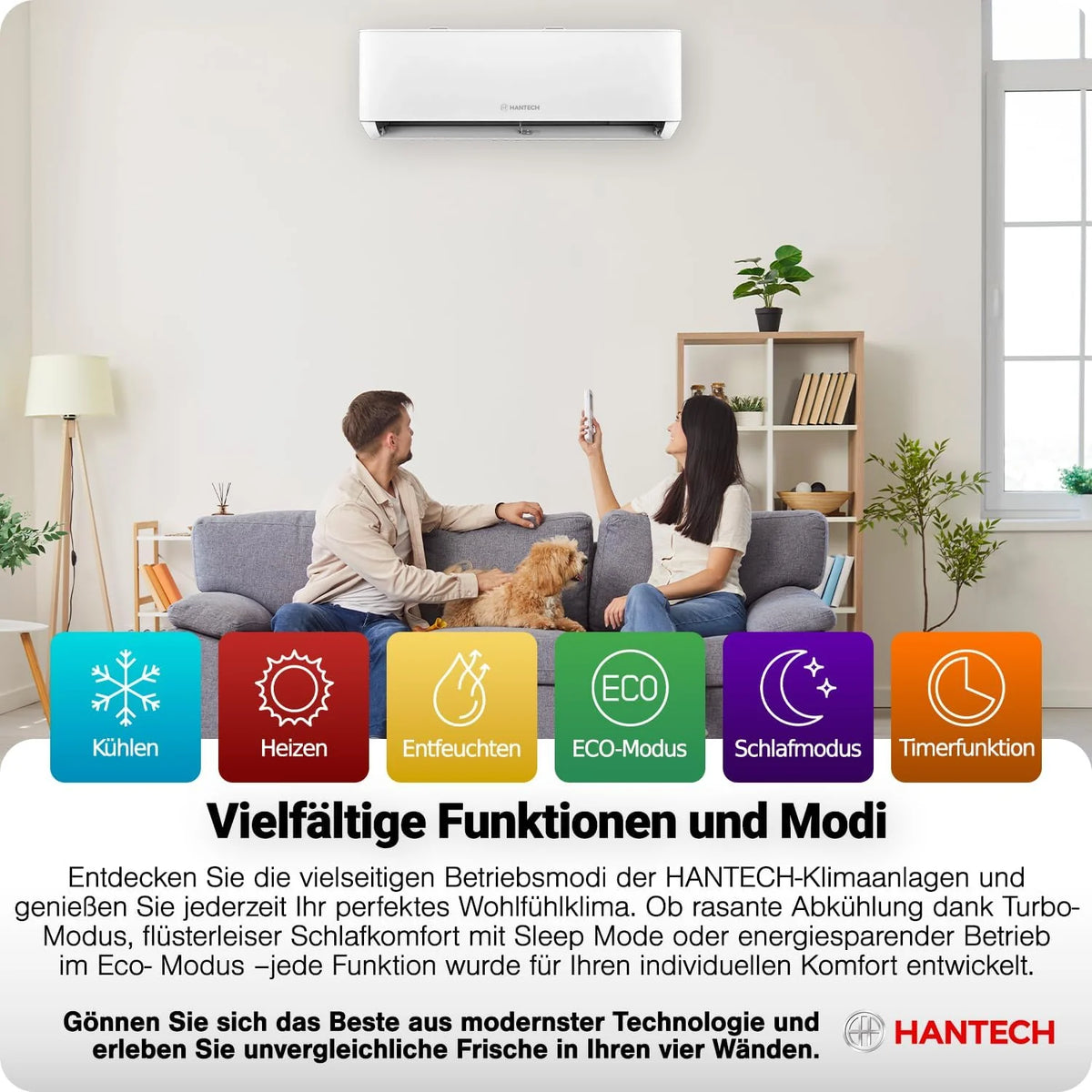Klimatyzator ścienny HANTECH 12000 BTU H-PRO z funkcją grzania i chłodzenia, filtr powietrza, WIFI, materiały montażowe