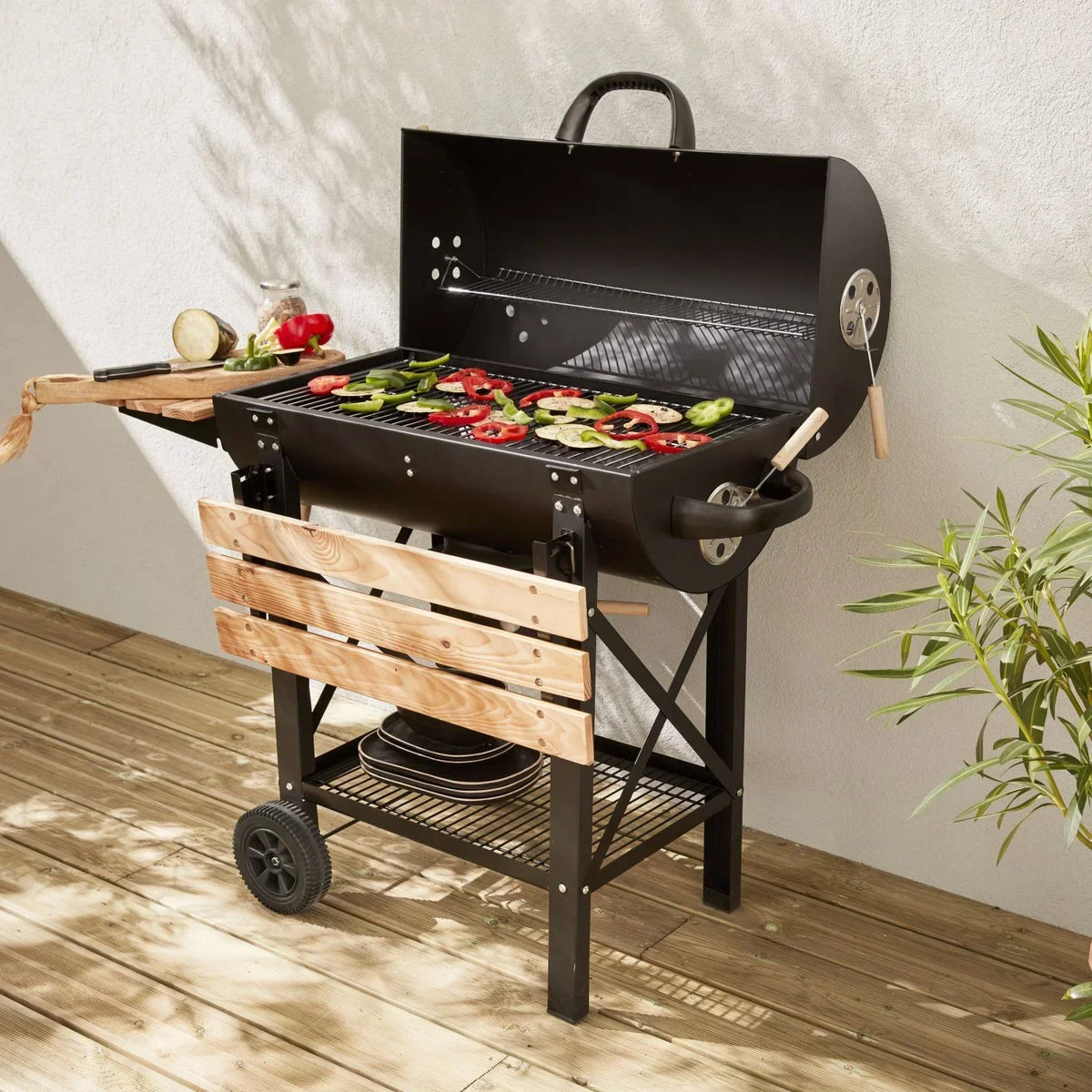 Grill Barbacoa na Węgiel Drzewny, Kolor Czarny, Z Popielnikiem -
