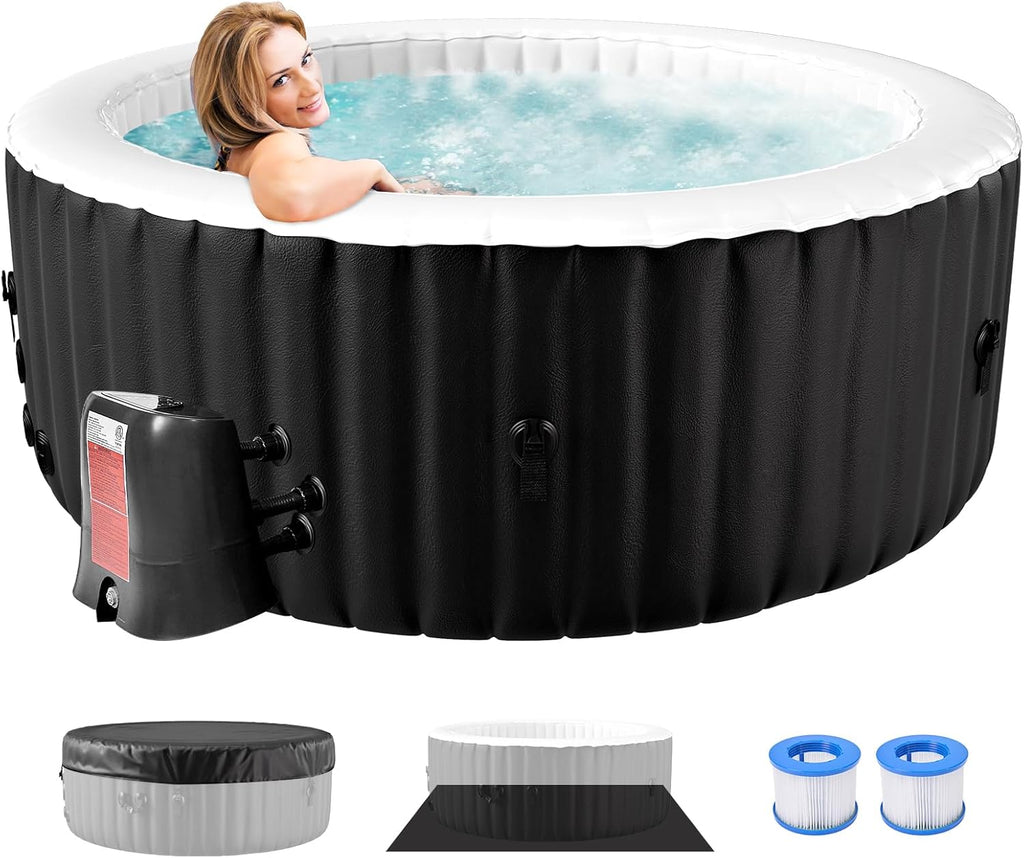 Dmuchane jacuzzi dla 4 osób, 2400 W do użytku wewnątrz/na zewnątrz, zimowy basen spa ze 120 dyszami powietrznymi, zabezpieczenie przed mrozem, 799 litrów, szczelne, energooszczędne