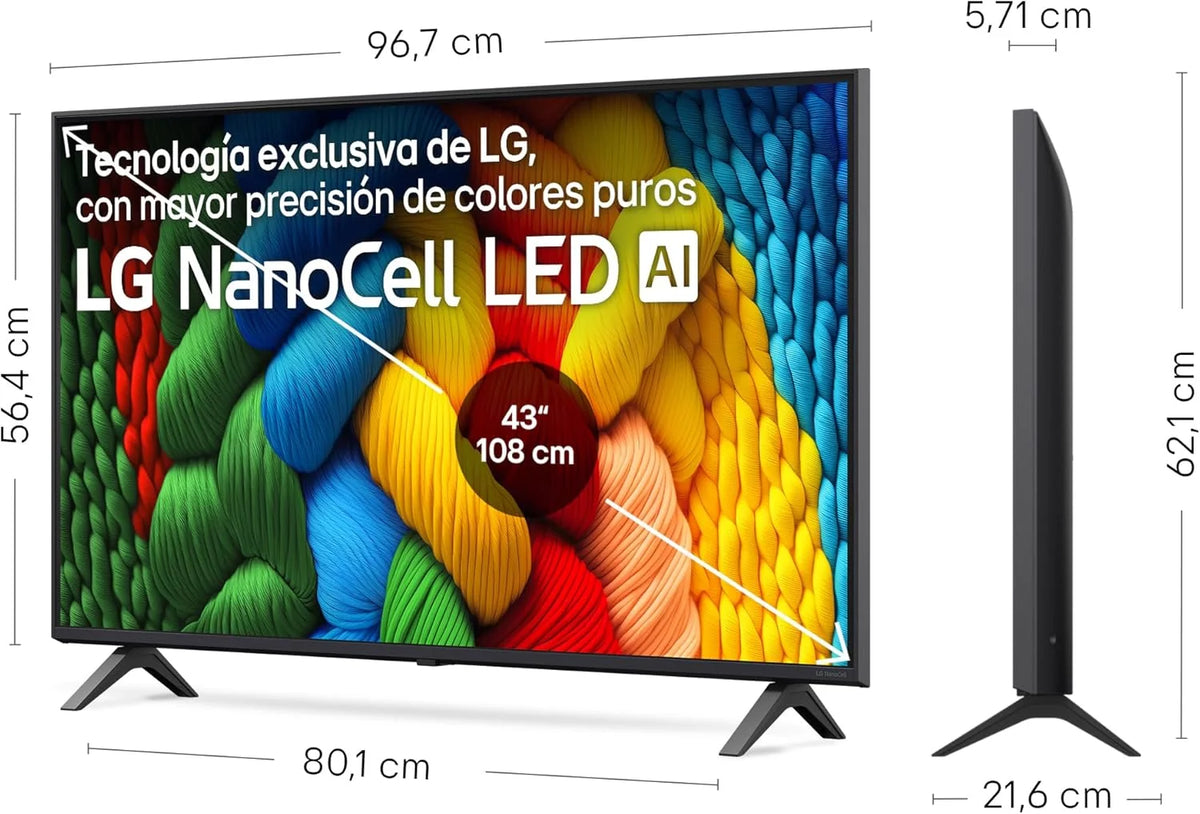 43NANO80A6B - Telewizor 43", 4K NanoCell, Smart TV, LED AI, WebOS 25, Wydajny i Inteligentny Procesor, Super Upscaling, Dolby Digital Plus, Alexa/Asystent Google, Czarny