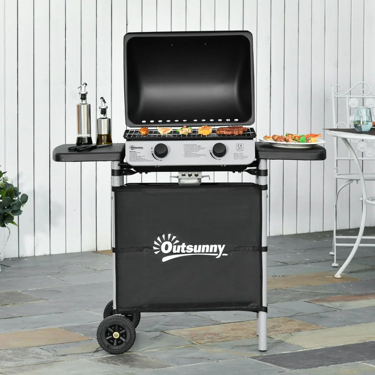 Grill Gazowy Outsunny Stal PP, 104x49x99 cm, Czarny