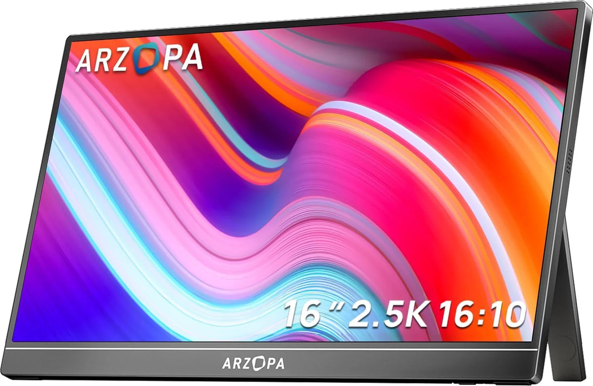 ARZOPA 16" Przenośny Monitor 2.5K | Matryca IPS 123% sRGB 400 nitów | Ekran do pracy 16:10 do laptopa, Mac, PC, telefonu | USB-C i HDMI - Z1RC