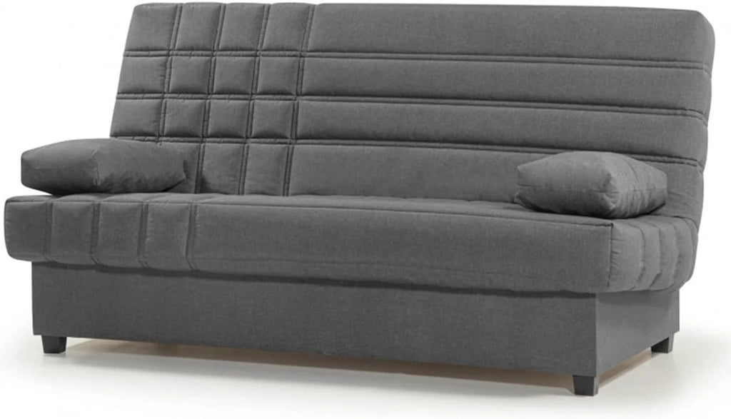 SHIITO - Sofa Rozkładany 3-osobowy z Pojemnikiem na Pościel - 100 x 193 x 100 cm - Model Romeo - z Systemem Clic-Clac - Zawiera 2 Poduszki - Kolor Ciemnoszary