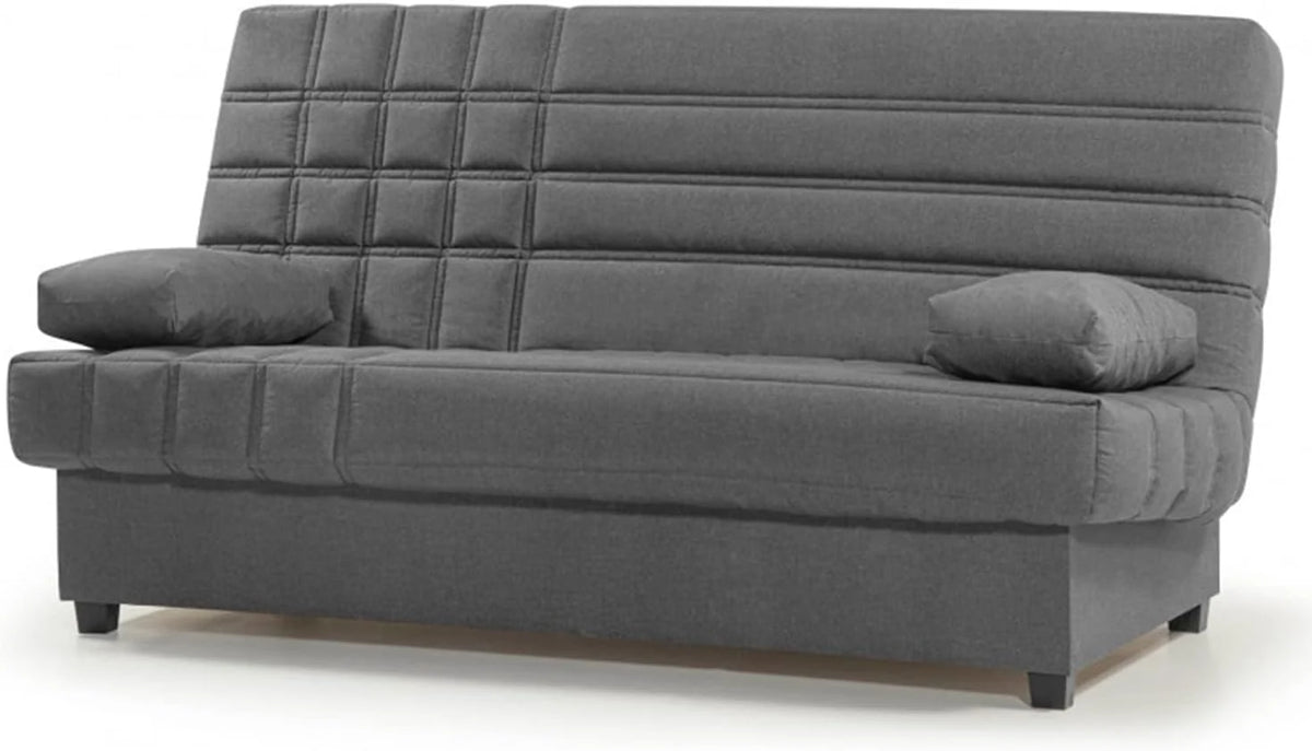 SHIITO - Sofa Rozkładany 3-osobowy z Pojemnikiem na Pościel - 100 x 193 x 100 cm - Model Romeo - z Systemem Clic-Clac - Zawiera 2 Poduszki - Kolor Ciemnoszary