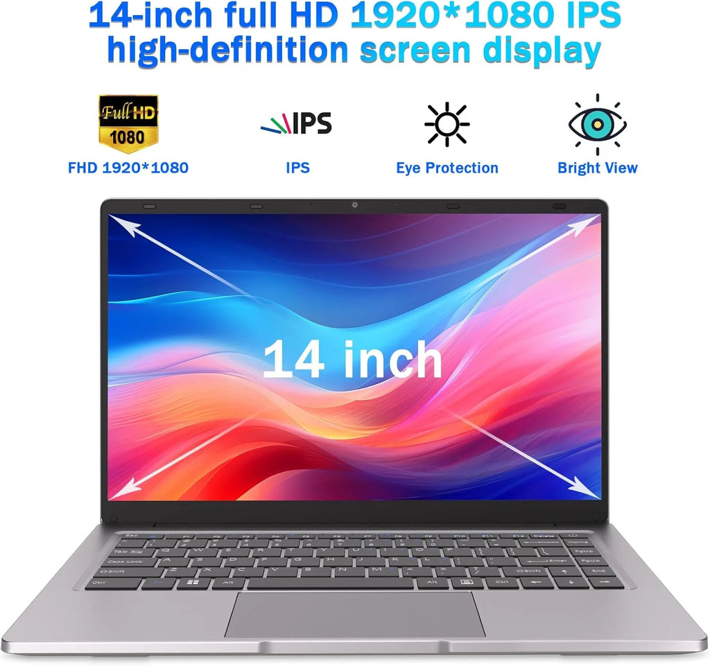 Laptop 14 cali Celeron N4000 (do 2,6 GHz), komputer przenośny 6 GB RAM 128 GB SSD, laptop W11 Pro, obsługa WiFi, Bluetooth, USB 3.0 Mini HDMI, laptop dla studenta/biura.