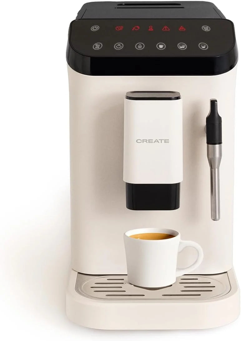 CREATE / THERA MATIC TOUCH / Ekspres automatyczny w kolorze złamanej bieli / 20 barów, zbiornik 1,5 l, pojemnik na ziarna kawy 180 g, dysza spieniająca, dotykowy panel sterowania, funkcja automatycznego czyszczenia, 1350 W