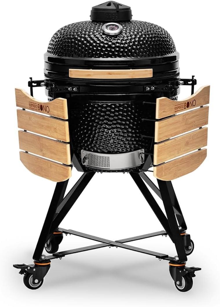 Kamado BONO BBQ Grande - ceramiczny grill Kamado z 6 akcesoriami - grill BBQ Ø 59 cm z akcesoriami - czerwony Grill-wędzarnia na patio, balkon lub do ogrodu